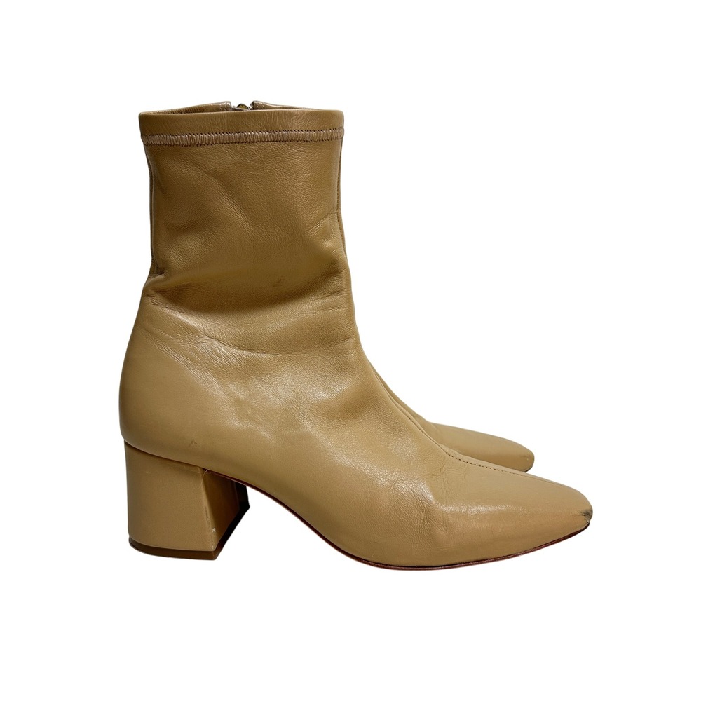Daniella Shevel Milani Low Heel Stretch Bootie Creamy Camel Leather Women 38 7.5